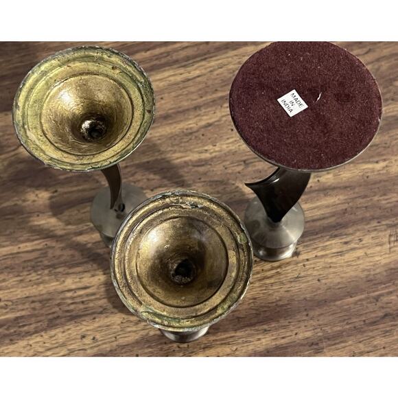 Vintage Tiered Brass Candle Holders Swirl Twist Set Of 3 Graduated Candlesticks - Picture 8 of 9